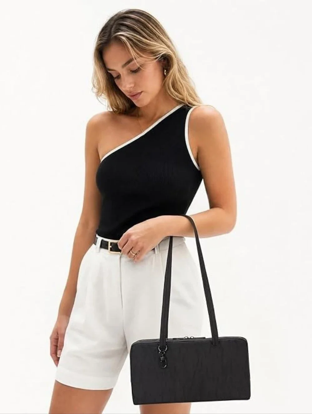 Small Nylon Bowler Bag Women's Shoulder Hobo Purse Black Zip Travel Work